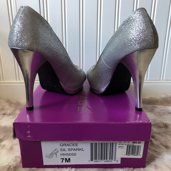 FITS Like a 7.5 Rampage Silver Sparkle Peep Toe High Heels - Picture 6 of 10